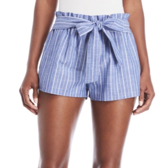 Love Tree Pants - Love Tree Chambray Stripe Tie Waist Shorts
